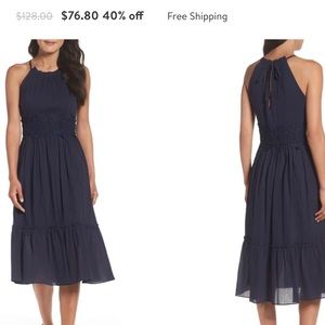 NWT Eliza J Navy blue halter midi dress